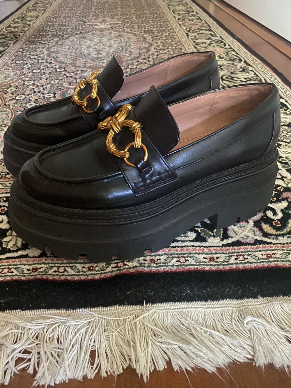Circus by Sam Edelman Black Platform Loafers with Gold Chain